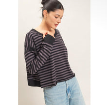 Load image into Gallery viewer, Charcoal Diamond Back Striped Top