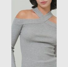 Load image into Gallery viewer, Ribbed Gray Off The Shoulder Halter Top