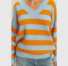 Load image into Gallery viewer, Blue and Orange Soft Stripe Sweater