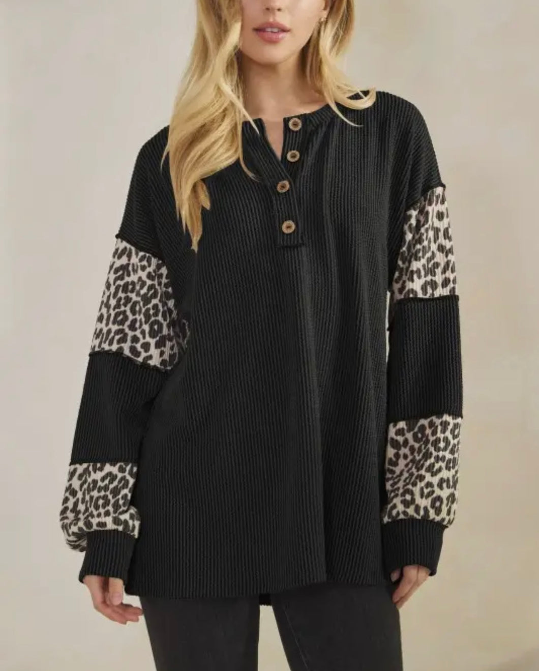 Black Cheetah Block Ribbed Top
