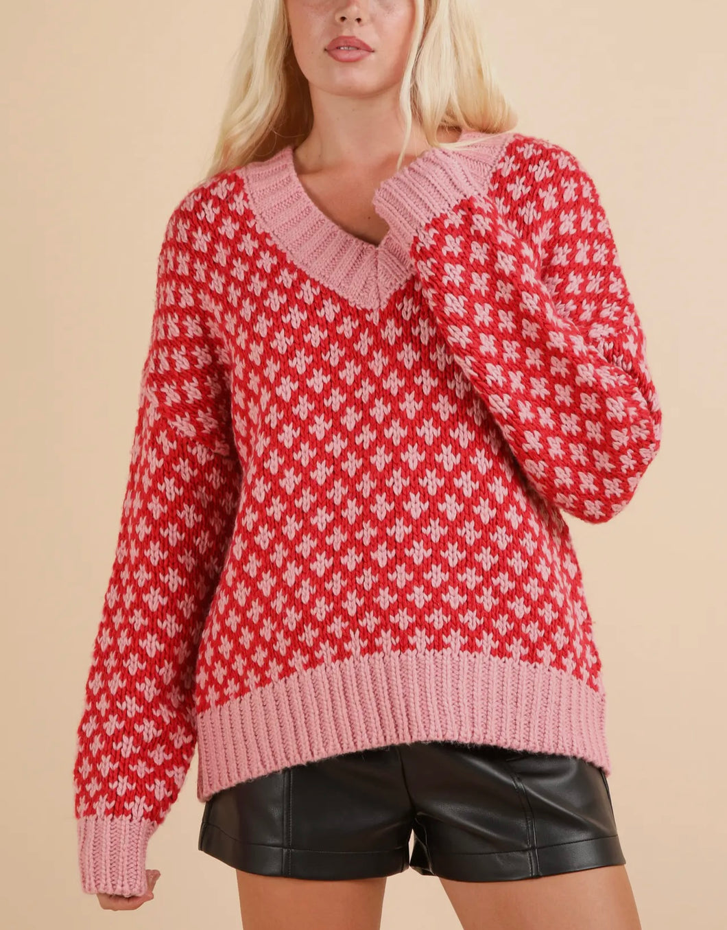 Red Clover Oversized Knitted Sweater