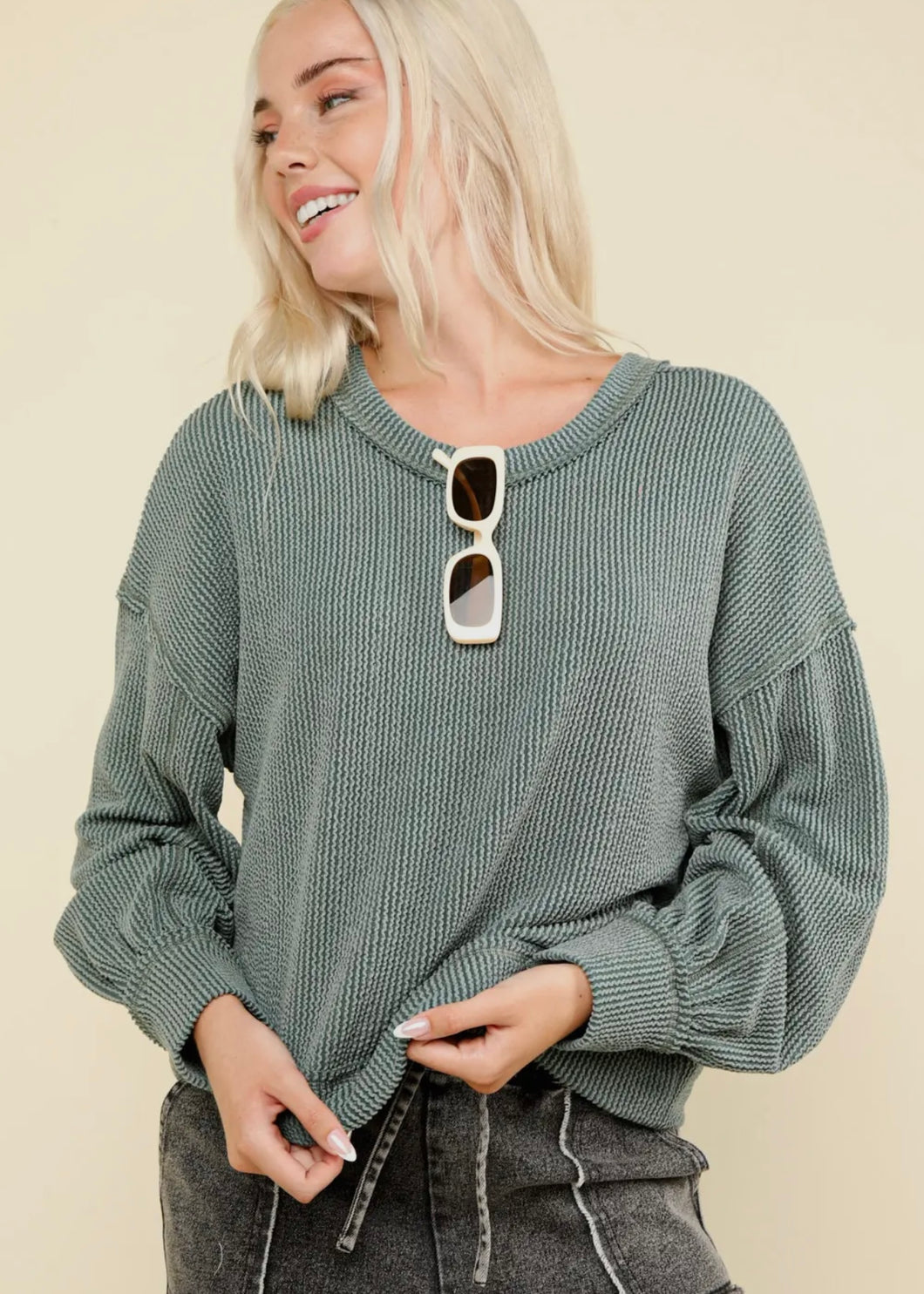 Moss Two-Toned Otto Ribbed Top