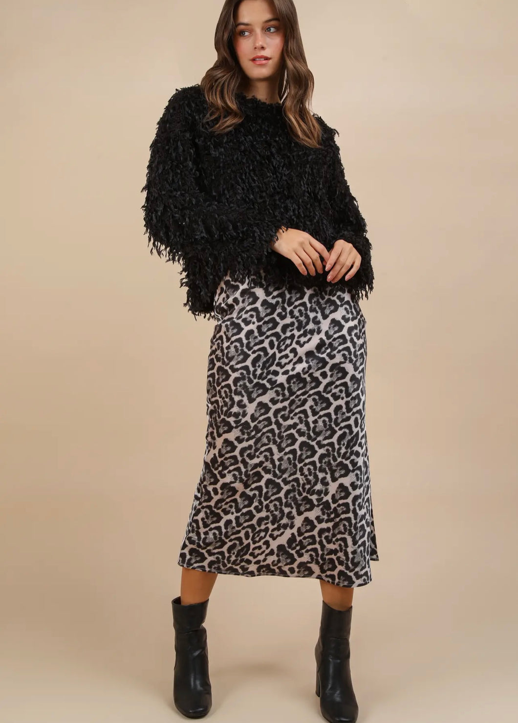 Black Leopard Midi Skirt