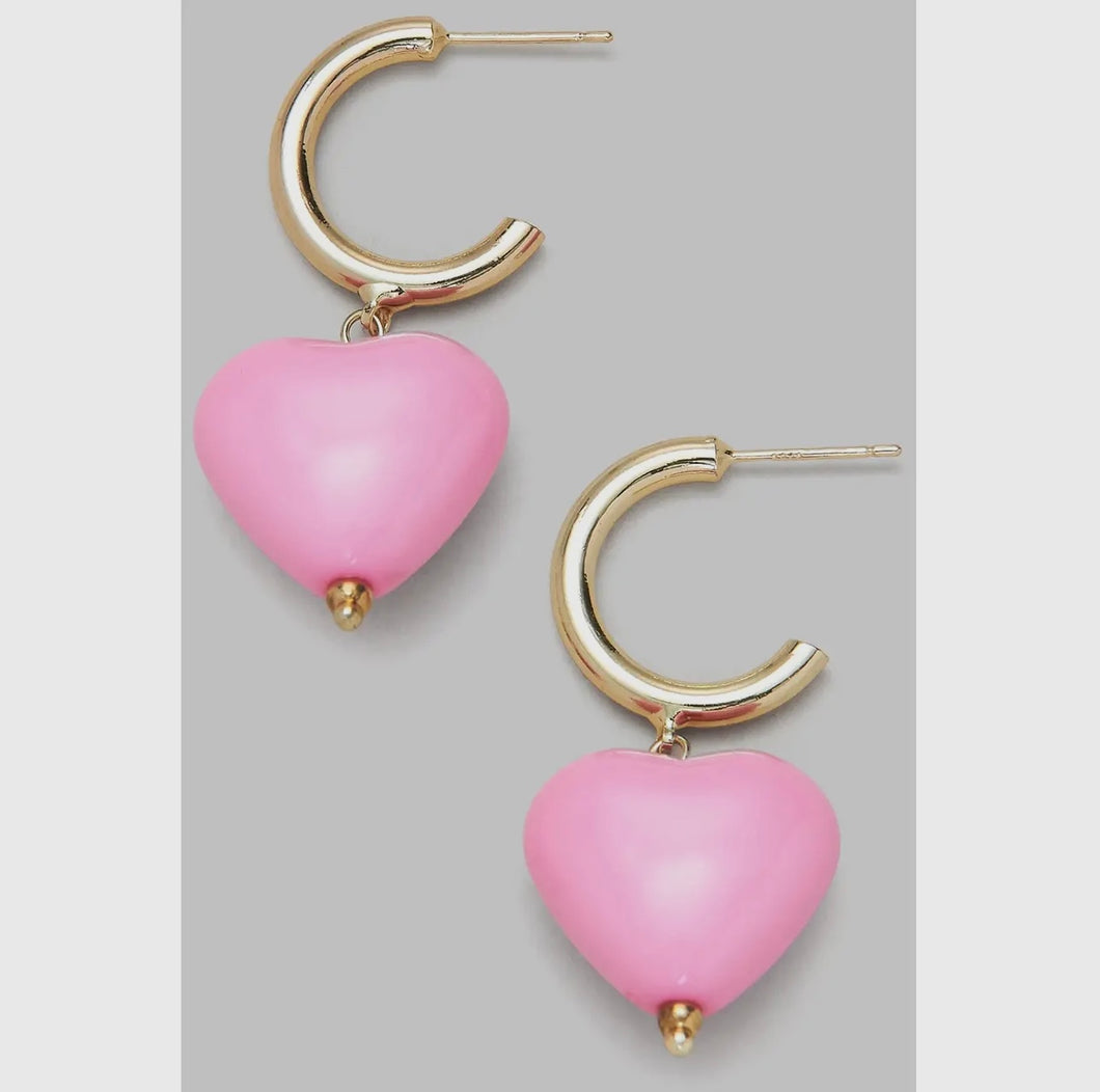 Pink Dangle Heart Hoops