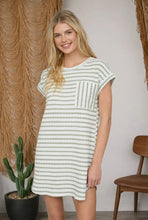 Load image into Gallery viewer, Textured Olive Stripe Short Sleeve T-Shirt Dress
