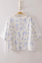 Load image into Gallery viewer, Blue/White Western Graphic Top
