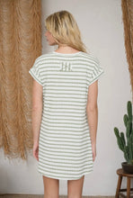 Load image into Gallery viewer, Textured Olive Stripe Short Sleeve T-Shirt Dress
