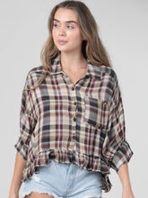 Load image into Gallery viewer, Vintage Ruffle Plaid Cropped Top

