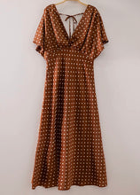Load image into Gallery viewer, Chocolate Polka Dot Flutter Sleeve Midi Dress

