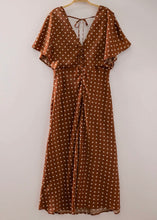 Load image into Gallery viewer, Chocolate Polka Dot Flutter Sleeve Midi Dress
