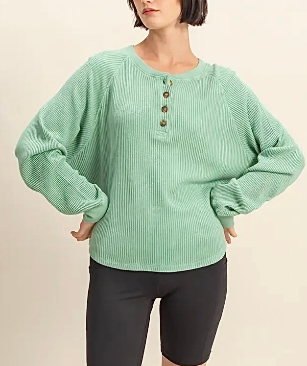 Mint Raglan Button Down