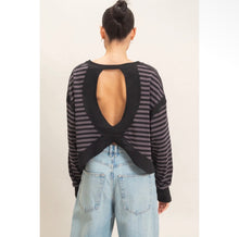 Load image into Gallery viewer, Charcoal Diamond Back Striped Top
