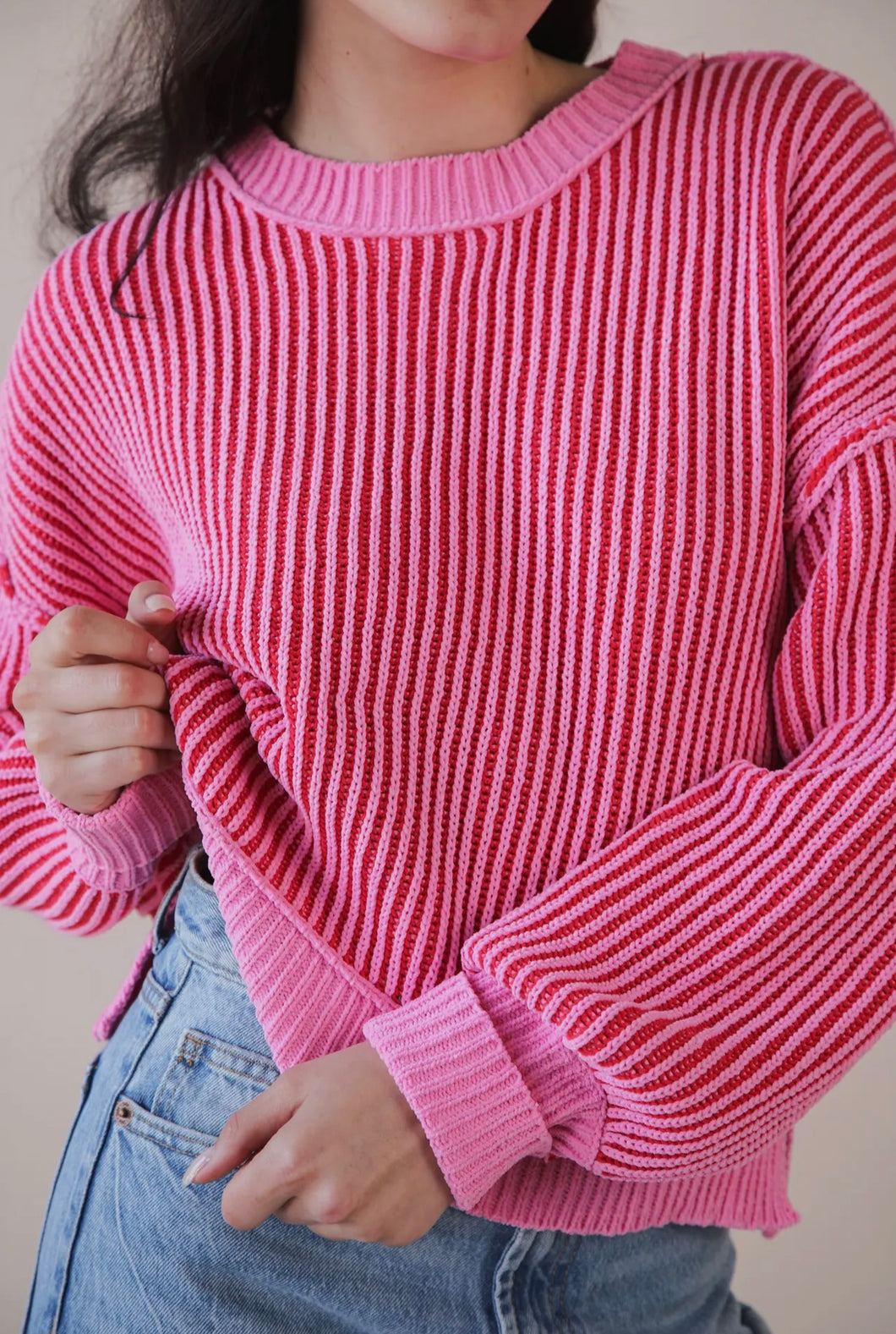 Hot Pink Two-Toned Sweater