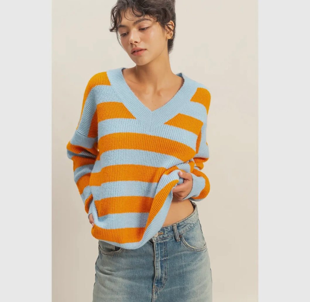 Blue and Orange Soft Stripe Sweater