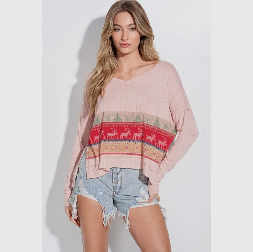 Blush Christmas Reindeer Top