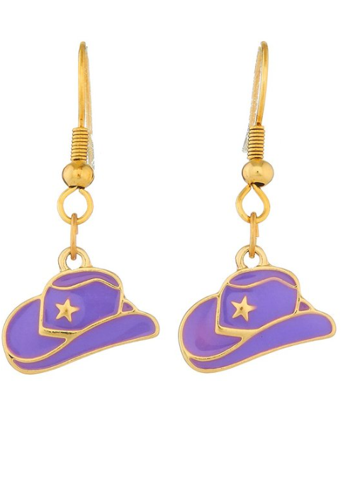 Purple Cowgirl Hat Earrings