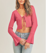 Load image into Gallery viewer, Fuchsia Open Tie Front Knit Top
