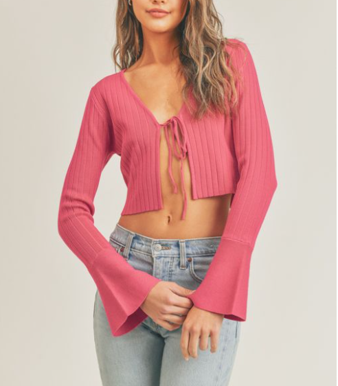 Fuchsia Open Tie Front Knit Top